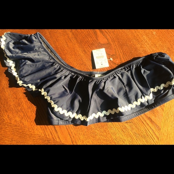 J Crew ruffle Rickrack one-shoulder bikini top Navy Blue and White AK510 - Picture 5 of 6